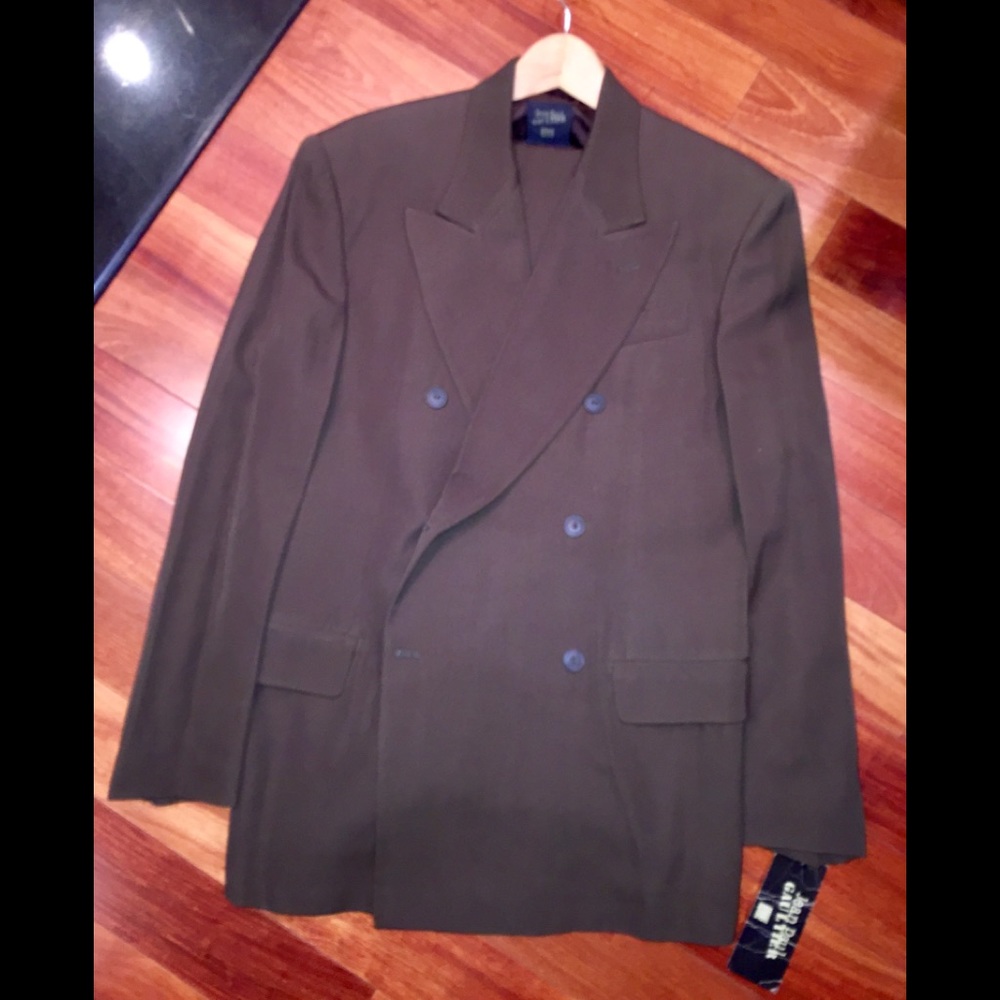 Vintage Jean Paul Gaultier DB suit Sz 50. Dk green
